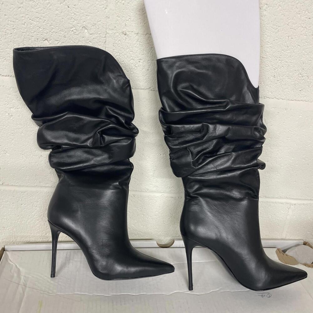 Black Suede Studio Claudia Boot BLACK size 6.5 Ruched shaft New $548msrp - Picture 3 of 5